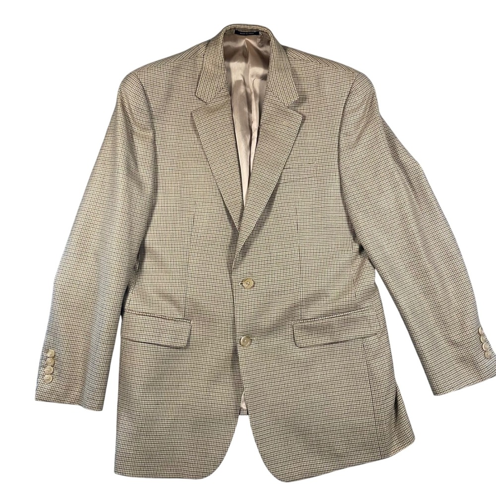 Ralph Ralph Lauren Mens 40L Silk Wool Houndstooth Sport Coat Blazer Tan Brown